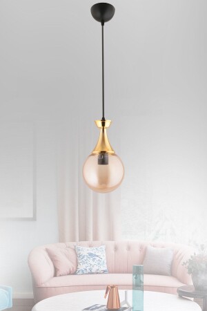 Minel Single Black with Gold Detail Glop Glass Chandelier 1015 - KUZEY AYDINLATMA