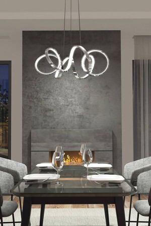 Minerva Chrome Modern Pendant Lamp White Light LED Chandelier Living Room Kitchen Room LED Chandelier - Dekorluna