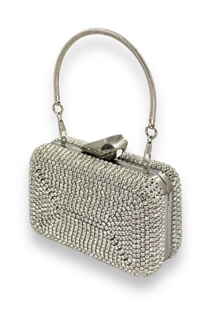Mini-Abendtasche in Silbergrau mit Lamé-Griff und Swarovski-Stein, Brauttasche, Abendtasche für Abschlussfeier - Biçanta