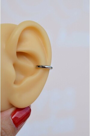 Mini Bombeli Earcuff Sıkıştırmalı Kıkırdak Küpesi Çocuk Boy Gümüş Renk - Sacce Scarves&Accessories