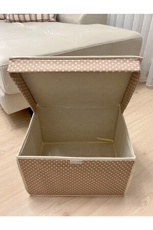 Mini Çok Amaçlı Saklama Kutusu-kutu Hurç-kutu-organizer-oyuncak Kutusu Bej Puantiye Desen 30x40x25 - Meteks Tekstil