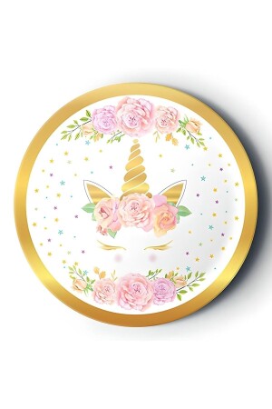 Mini Party Store 8-Piece Cardboard Plate Gold Gilded Floral Unicorn - Genel Markalar