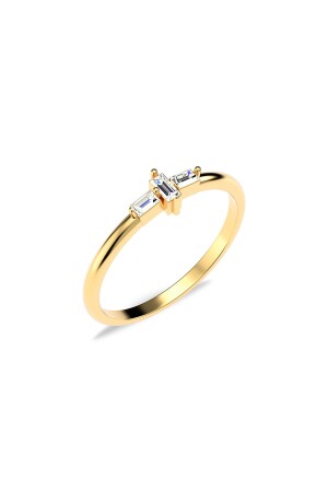 Mini-Ring aus vergoldetem Dreifach-Baguette-Silber - Indigo Takı