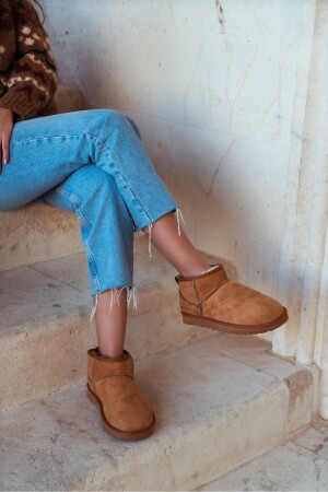 Mini Taba Süet Yarım Bot İçi Tüylü Düz Taban Kadın Ayakkabı - Nişantaşi Shoes