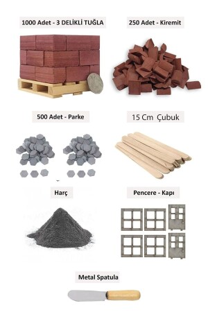 Miniature Construction Set 1000 Bricks 250 Creams 500 Paving Stones Meral Spatula Mortar - Minyatür Hane