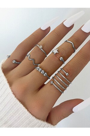 Minimal Design Set of 7 Rings 1532 (4 OF 4 ADJUSTABLE) Silver Color 1532 - Ervalina