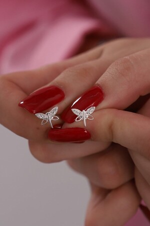 Minimal Dragonfly Model Earring with Silver Zircon Stone - Certified - Kar Diamond