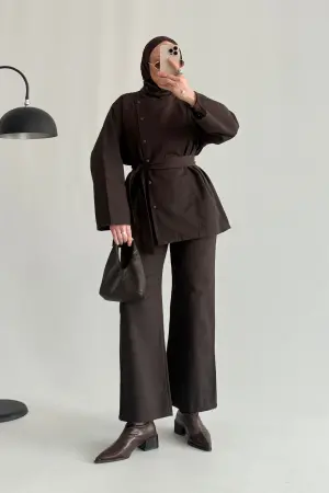 Minimal Gabardin Ceket Takım Kahve - Nuuwears