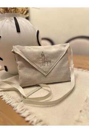 Minimal Kabe Embroidered Linen Bag Prayer Rug - Ensarhac-Umre Malzemeleri
