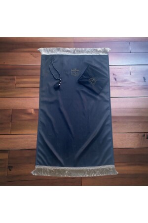 Minimal Kabe Patterned Velvet Prayer Rug with Bag - Black 70 x 110 - miracle gifts