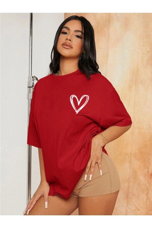 Minimal Kalp Baskılı Oversize Tshirt - Doğannboss
