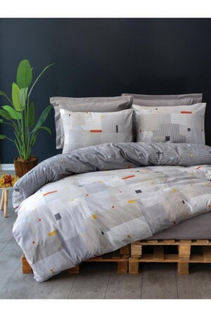 Minimales Doppelbett-Bettbezug-Set Row Grey nd_8680108055847 - Cotton Box