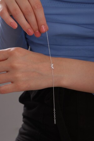 Minimales Libellen-Modell-Armband mit weißem Stein und Kette aus 925er Sterlingsilber – zertifiziert - Kar Diamond