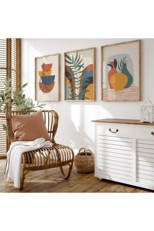Minimalist Ahşap 3'lü Çerçeveli Soyut Dekoratif Tablo wood665 - woodhomeworks