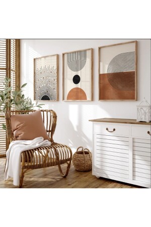 Minimalist Wooden 3-Piece Framed Abstract Decorative Painting - Woodhomeworks