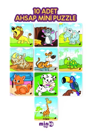 minIQ Toys Mini-Puzzle aus Holz, 10er-Set – schelmischer Hund, Saskin-Katze, lauter Löwe, Zwerggiraffe. - Miniq Toys