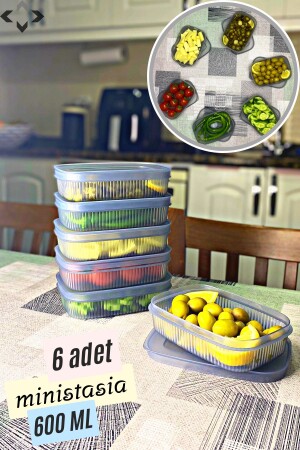 Ministasia 600 Ml Kapaklı Mini Saklama Kabı -kahvaltılık- Buzdolabı Kabı 600ml Mutfak Düzenleyici L-7652 - LİGROUND