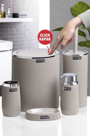 Mink Chrome Striped Round 5-Piece Bathroom Set OKY-478-1 - Okyanus Home