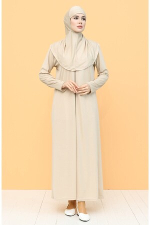 Mink Color Zippered Prayer Dress - Aslinur Giyim