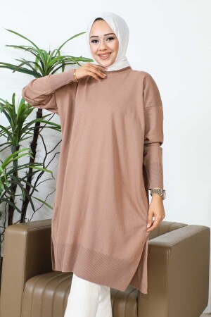 Mink Crew Neck Mercerized Loose Knitwear Tunic - İmajbutik