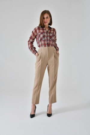 Mink Pleated Carrot Cut Trousers with Belt Detail - Saade
