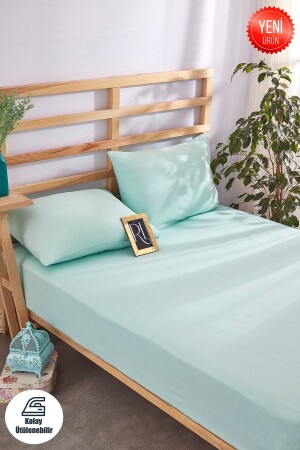Mint Elastic Sheet Set Solid Color Cotton-Pillow Case Single-Double-Full Size - Ricco Lifes