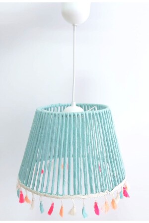 Mint Macrame Rope Wrapped Fringed Pendant Lamp Chandelier 109VZ - C&A
