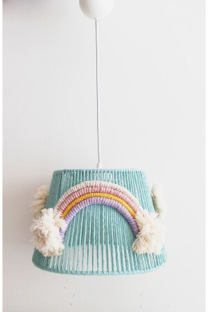 Mint Macrame String Wrap Rainbow Applique Handmade Pompom Baby Girl and Children's Room Chandelier (27) 186VZ - C&A