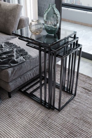 Mira 3-Seat Nesting Coffee Table C Coffee Table - Side Table Smoked Glass Dkmr3830 - Dekoport