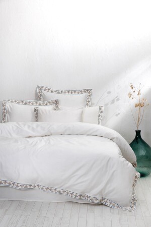 Mira Battal Boy Duvet Cover Set 100% Organic Cotton Satin Embroidered Cream 240x220 Cm NVRMRA220x240 - Ecocotton