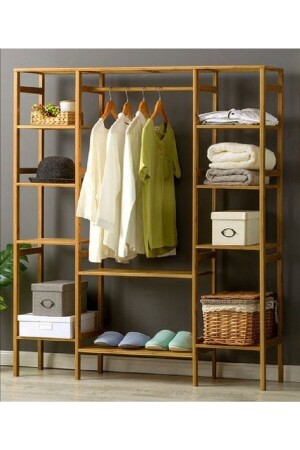 Mira Wooden Wooden Wardrobe 150 X 140 X 35 Cm Open Wardrobe Clothes Rack - Mirapet