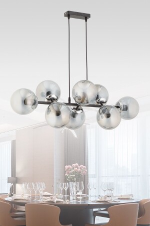 Miran 8 Li Modern Black Smoked Glop Glass Living Room-Kitchen Chandelier MIRAN 8 LI - ESSLİGHT