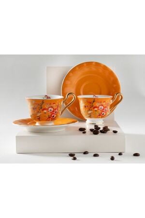 Miranda New Bone China 4-teiliges Kaffeetassen-Set für 2 Personen, 90 ml, Orange, 10039761 - English Home