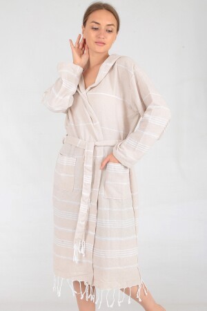 Miranda Peshtamal Bathrobe Beige BC-114 - Buldan Concept