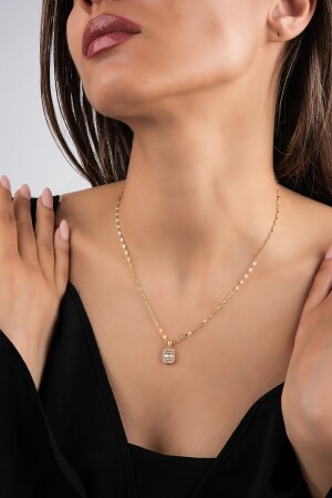 Mirrored Chain Baguette Stone Gold Necklace 14KLY016 - Altınaşkı