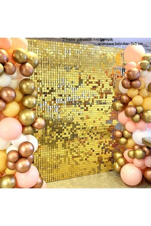 Mirrored Disco Gold Color Door Curtain Foil Decoration Ornament 2 Mt Height 1 Mt Width Retro - Partidolu