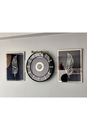 Mirrored Model 2 Feather Painting and Clock Set 40 - Harika Crown