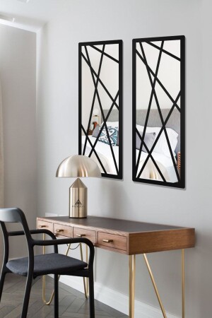 Mirrored Plexi Polygonal Painting on MDF Black Color Set of Two AWPLGN003 - AHWALL WOODWORKING