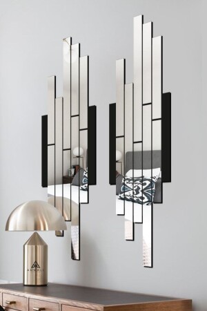 Mirrored Plexiglass Asymmetric Table on MDF Black Silver Set of Two AW92101 - AHWALL WOODWORKING