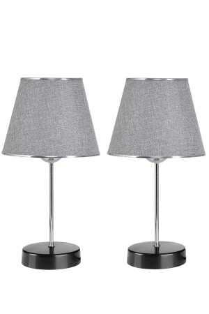 Mirza WOX 2-teilige Metallbein-Chrom-Lampenschirm-Tischlampe Grau - Evlight
