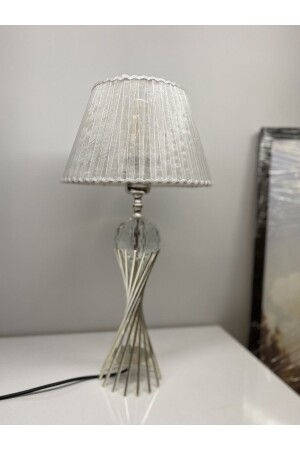 Misbah Twirl Lampshade Table Lamp with Cut Crystal Glass Silver color Plated, lampshade twirl lampshadesilver cut - asellus
