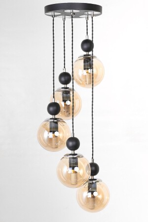 Misket 5-Piece Black Chrome Honey Glass Pendant Lamp Chandelier TYC00806088880 - MŞ Aydınlatma
