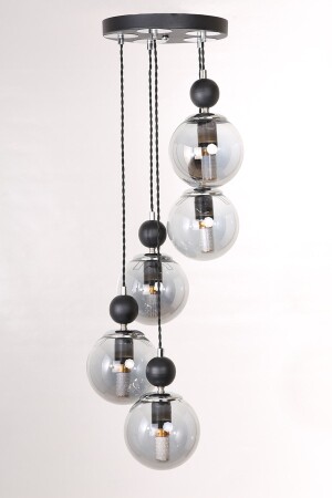 Misket 5-Piece Black Chrome Smoked Glass Pendant Lamp Chandelier TYC00806095557 - MŞ Aydınlatma