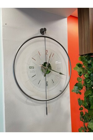 Mittlere Größe – mattgraue Luxry-Luxus-Wanduhr mit transparentem Kern aus Metall und dekorativem Glas - Metaquartz Aksesuar