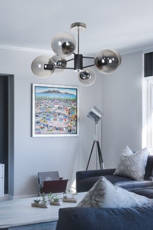 Mix Oscar Modern Lüks Tasarım Siyah Krom Renk Kasa Füme Camlı Salon - Mutfak Yatak Odası 6 Lı Avize OSC6223 - Fer Avize