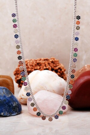 Mix Stone Rhodium Silver Choker Necklace 7222 MP7222 - Sümer Telkari