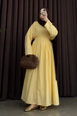 MNK Waist-Fitting Linen Dress Yellow - Nuuwears