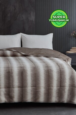 MNZ - مزدوج (جانبية) مزدوج فروة غطاء ملء بلوش ناعم غطاء السرير ناعم 1 قطعة مجموعة Mendy Beige - Evlen Home Collection