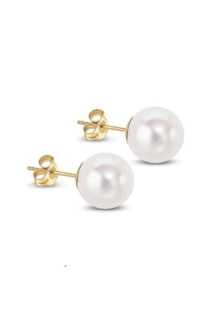 أذنين من اللؤلؤ البيضاء من MNZ 10mm 14 كيراط ذهبية مطلي - Feeling Jewelry