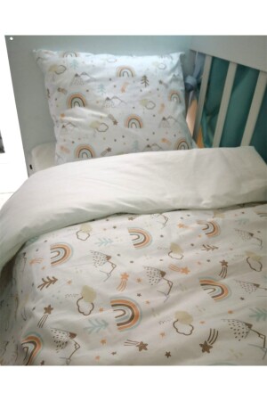 MNZ-طفل غطاء غطاء 120x200 براون قوس قزح كريم للسرير (بدون مرتاح) 2005 - Bebek Özel